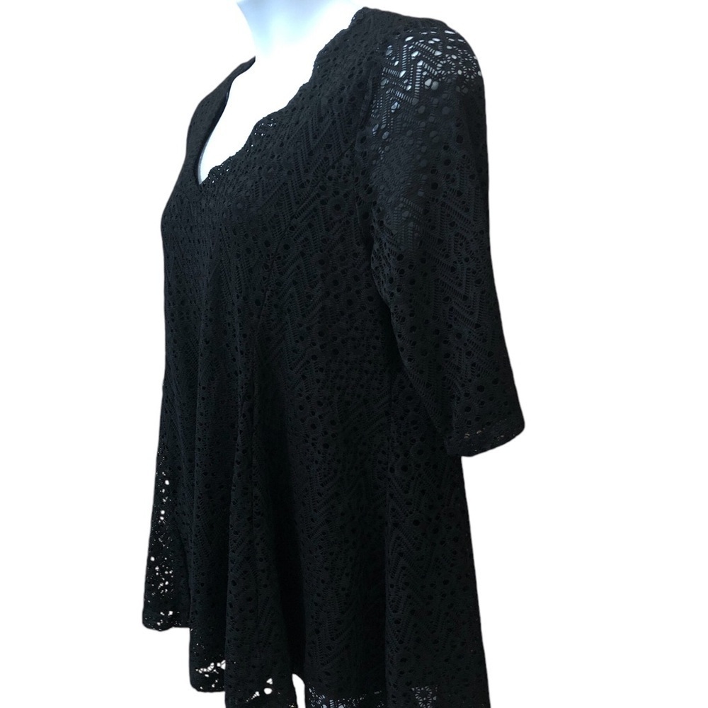 LaVanya Women’s Lace Eyelet Swing Top 1X Black Built-in Tank Top Half Sleeve - Picture 4 of 8